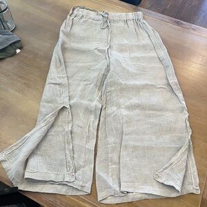 Tempo Paris Neutral Linen Drawstring Pants in Light Taupe